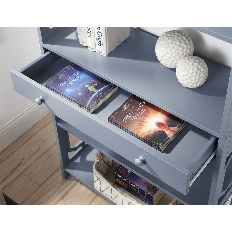 Pemberly Row Modern 5-Tier Bookcase with Drawer in Gray Wood