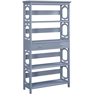 Pemberly Row Modern 5-Tier Bookcase with Drawer in Gray Wood