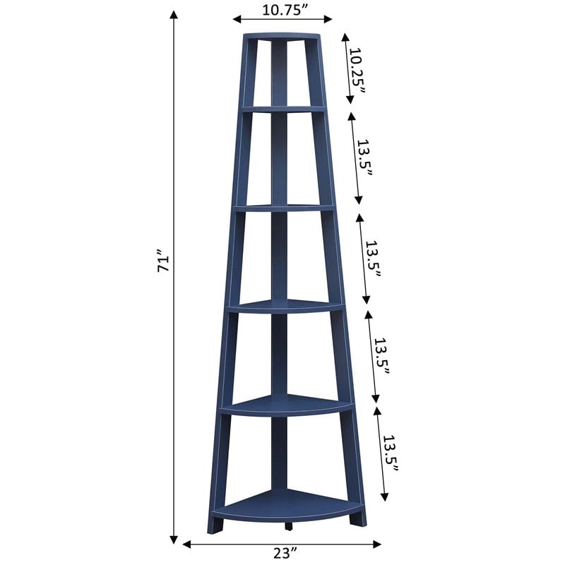 Pemberly Row Contemporary 5-Tier Corner Bookshelf in Blue Wood