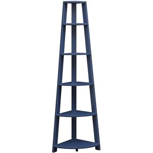 Pemberly Row Contemporary 5-Tier Corner Bookshelf in Blue Wood