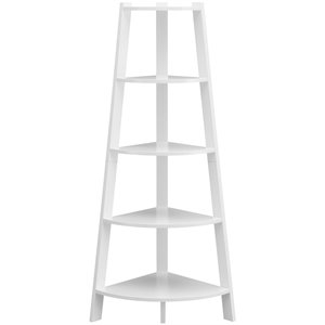 Pemberly Row Modern 5-Tier Wide Corner Bookcase in White Wood