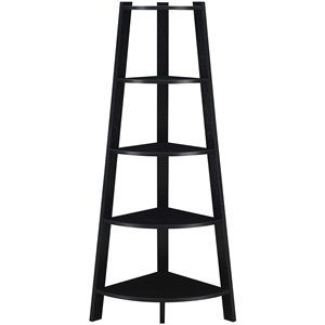 Pemberly Row Modern 5-Tier Wide Corner Bookcase in Black Wood