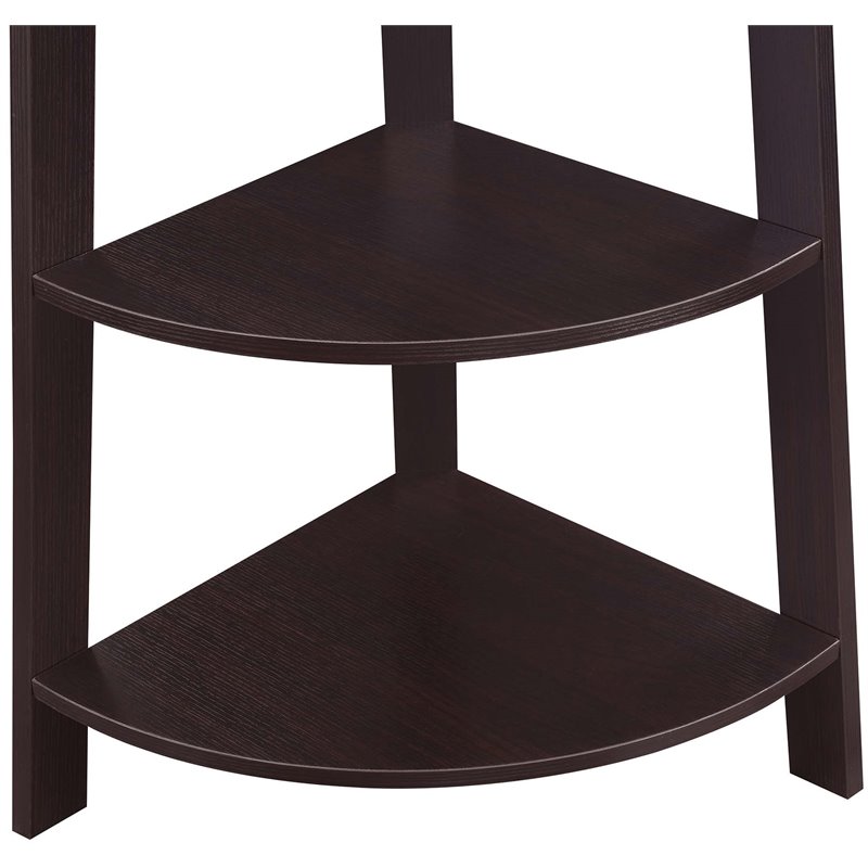 Pemberly Row Modern 5-Tier Wide Corner Bookcase in Espresso Wood