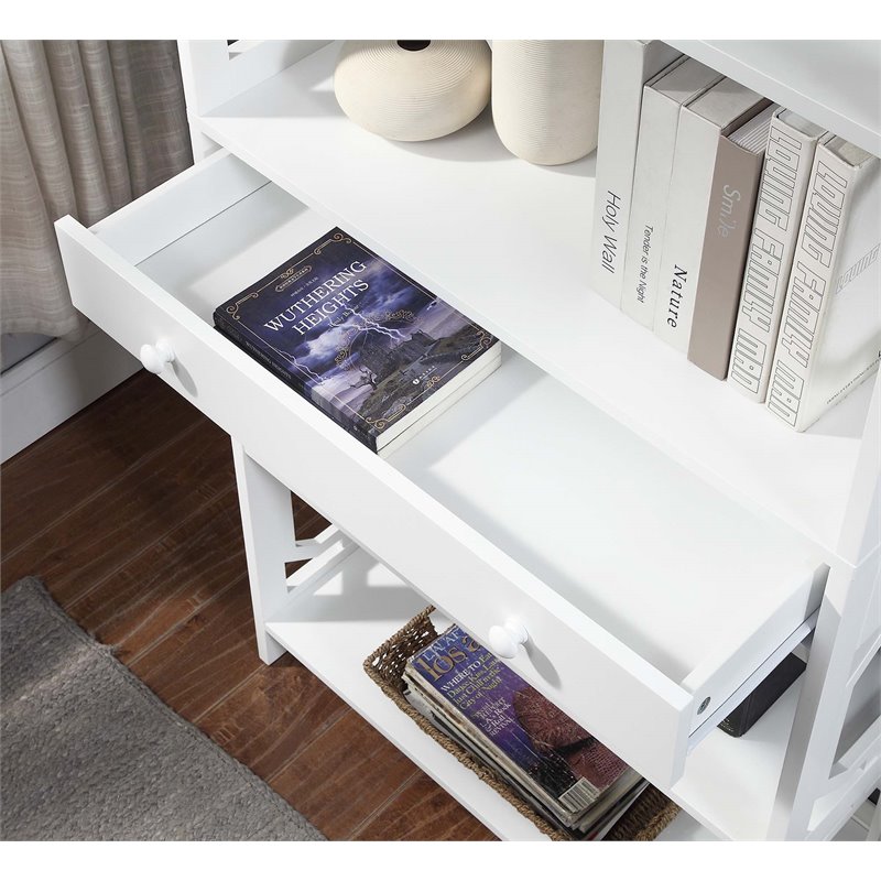 Pemberly Row Modern 5-Tier Bookcase with Drawer in White Wood
