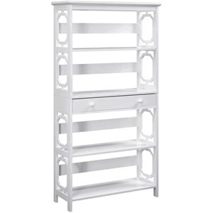 Pemberly Row Modern 5-Tier Bookcase with Drawer in White Wood