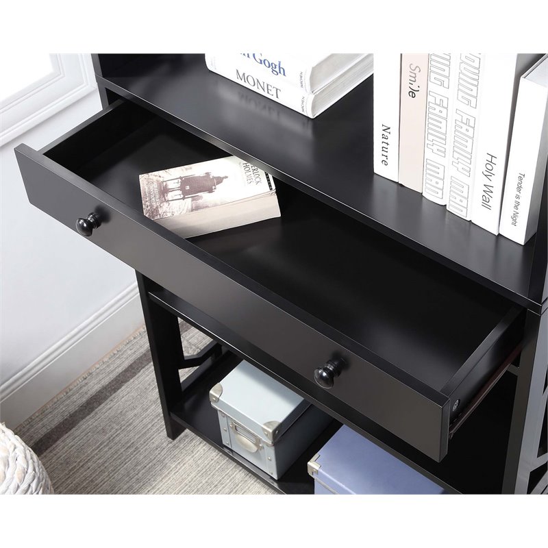 Pemberly Row Modern 5-Tier Bookcase with Drawer in Espresso Wood