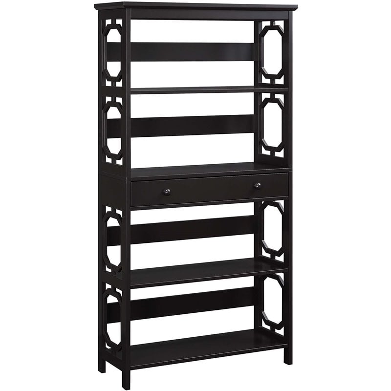 Pemberly Row Modern 5-Tier Bookcase with Drawer in Espresso Wood