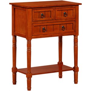 Pemberly Row Three-Drawer Hall Table with Shelf in Cherry Wood