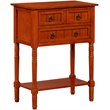 Pemberly Row Three-Drawer Hall Table with Shelf in Cherry Wood