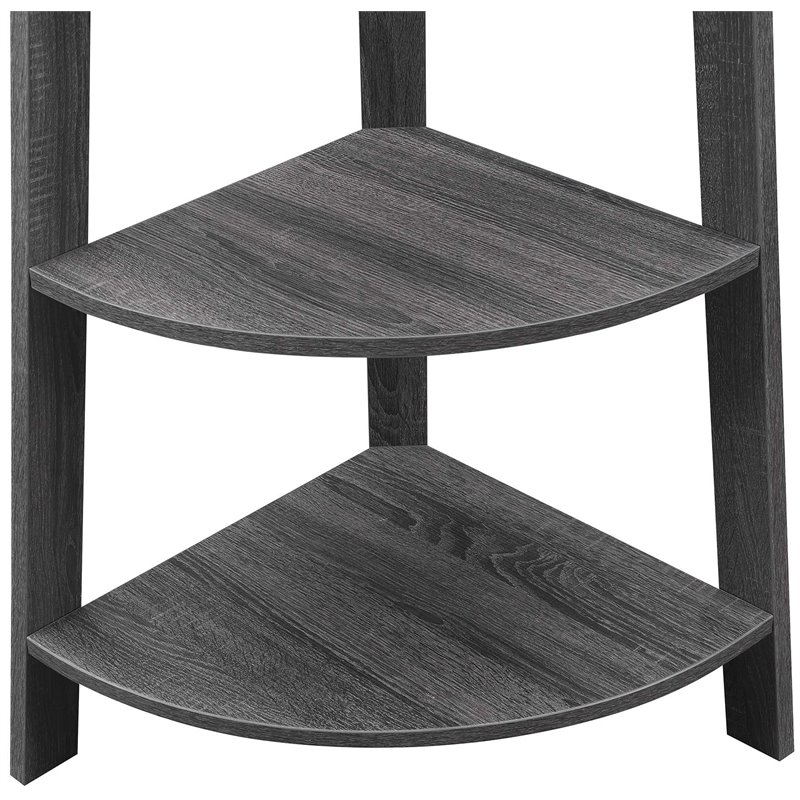 Pemberly Row Modern 5-Tier Wide Corner Bookcase in Gray Wood
