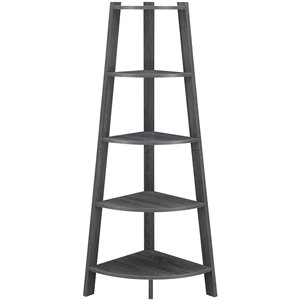 Pemberly Row Modern 5-Tier Wide Corner Bookcase in Gray Wood