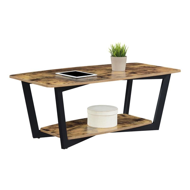 Pemberly Row Modern Coffee Table with Shelf in Nutmeg Wood Finish