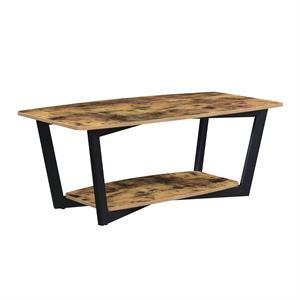 Pemberly Row Modern Coffee Table with Shelf in Nutmeg Wood Finish