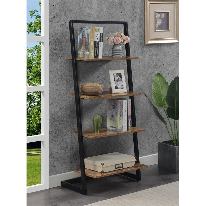 Pemberly Row Contemporary Ladder Bookshelf in Nutmeg Wood Finish
