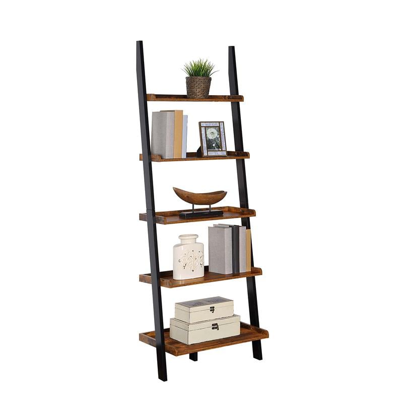 Pemberly Row Contemporary Bookshelf Ladder in Nutmeg Wood Finish
