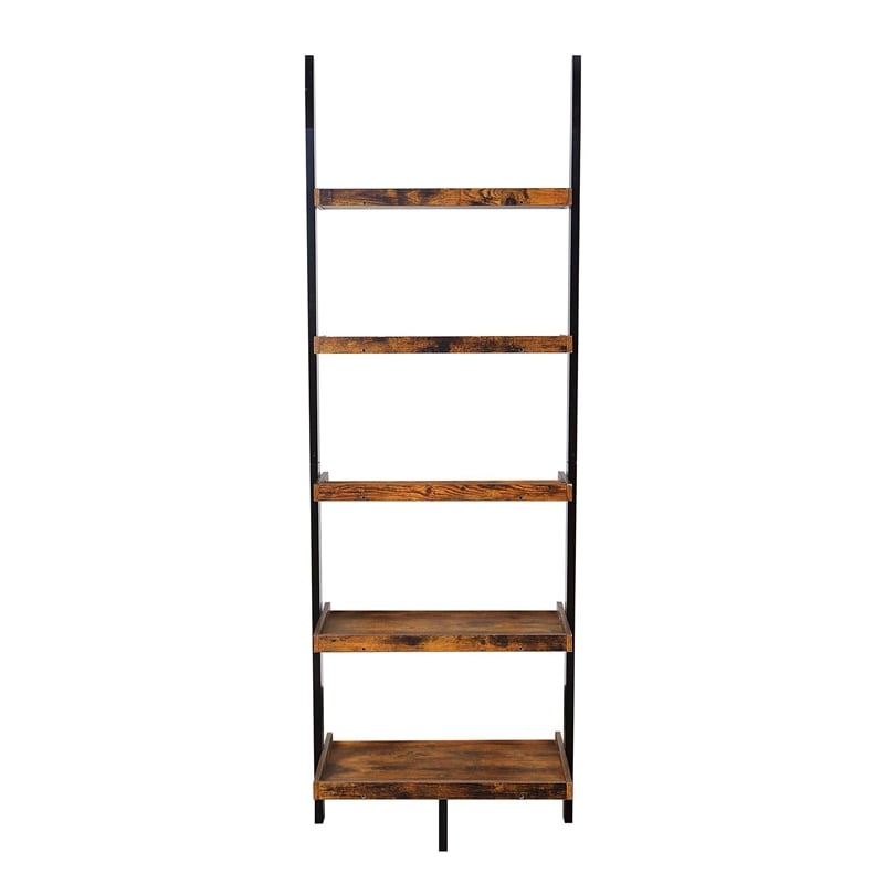 Pemberly Row Contemporary Bookshelf Ladder in Nutmeg Wood Finish
