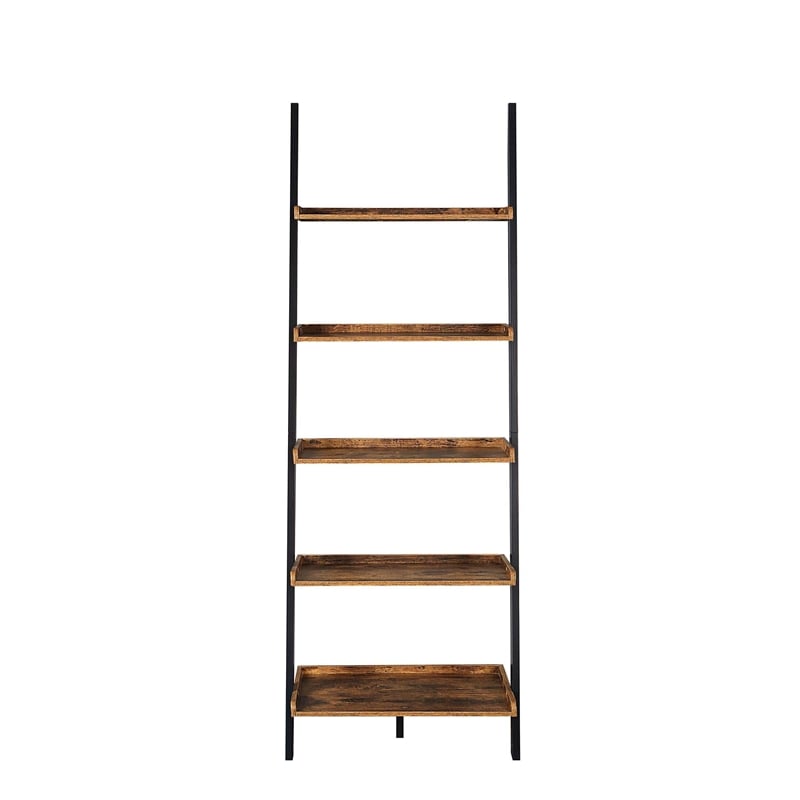 Pemberly Row Contemporary Bookshelf Ladder in Nutmeg Wood Finish