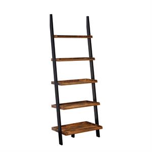 Pemberly Row Contemporary Bookshelf Ladder in Nutmeg Wood Finish