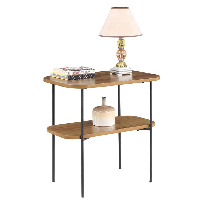 Pemberly Row Chairside End Table with Shelf in Brown Wood Finish