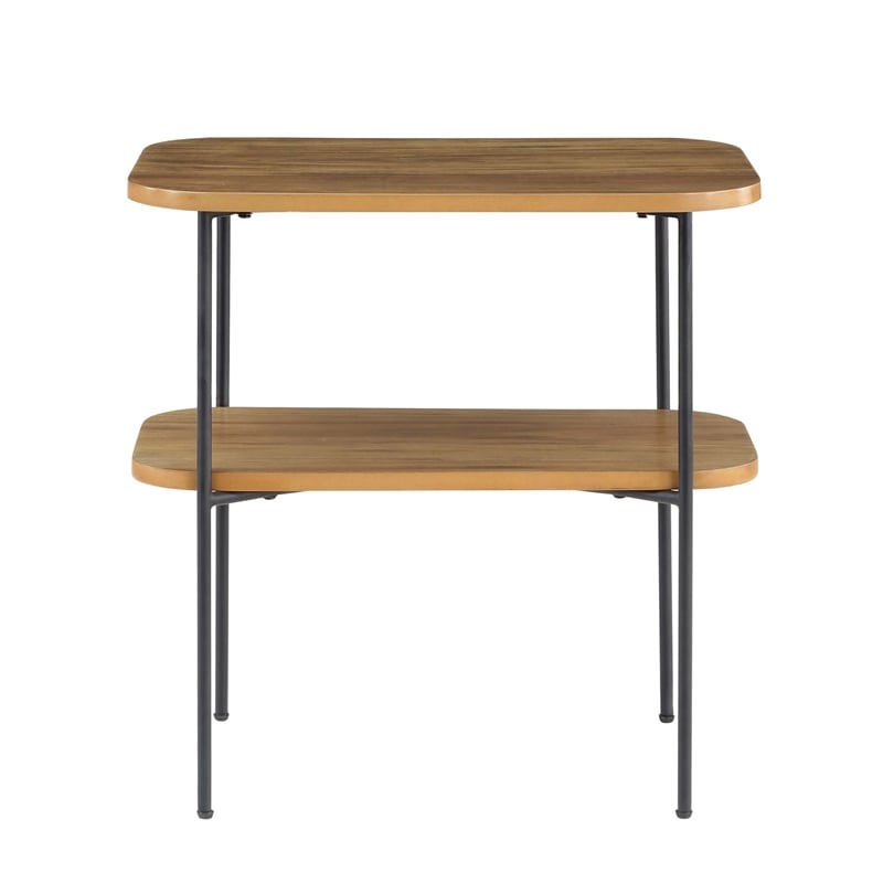 Pemberly Row Chairside End Table with Shelf in Brown Wood Finish