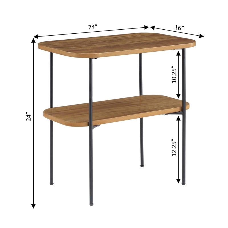Pemberly Row Chairside End Table with Shelf in Brown Wood Finish