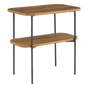 Pemberly Row Chairside End Table with Shelf in Brown Wood Finish