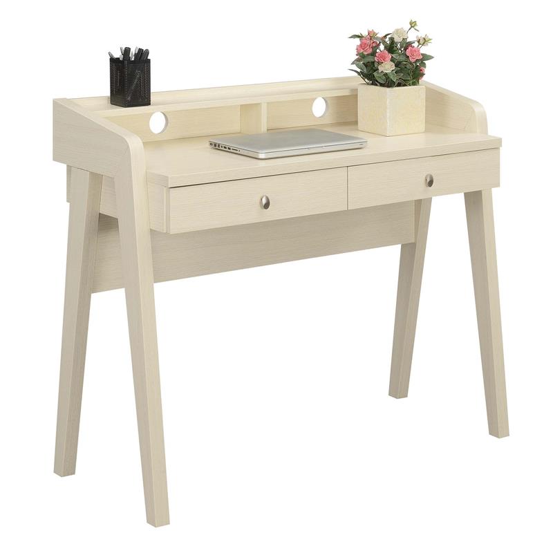 Pemberly Row Deluxe Two-Drawer Desk with Shelf in Ivory Wood Finish
