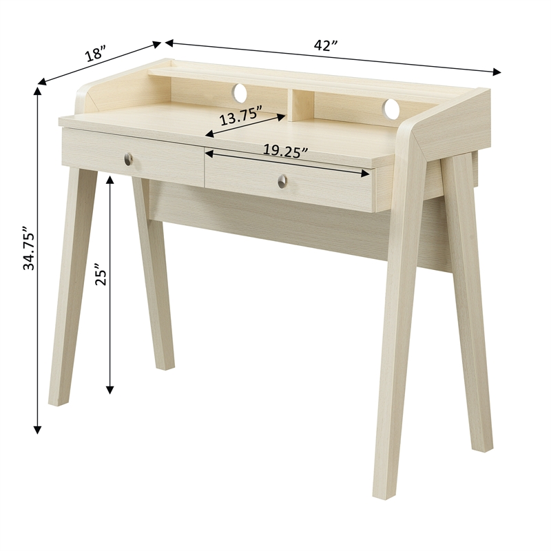 Pemberly Row Deluxe Two-Drawer Desk with Shelf in Ivory Wood Finish