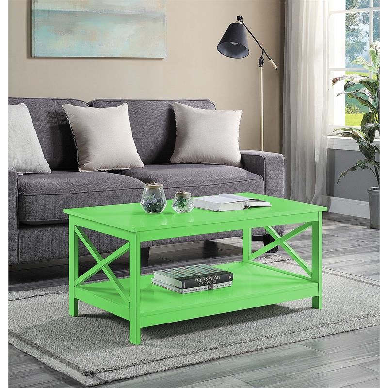 Pemberly Row Coffee Table with Shelf in Lime Green Wood Finish