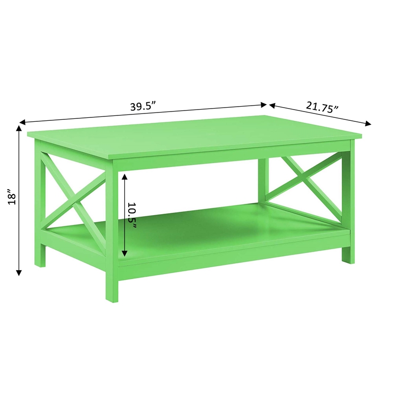 Pemberly Row Coffee Table with Shelf in Lime Green Wood Finish