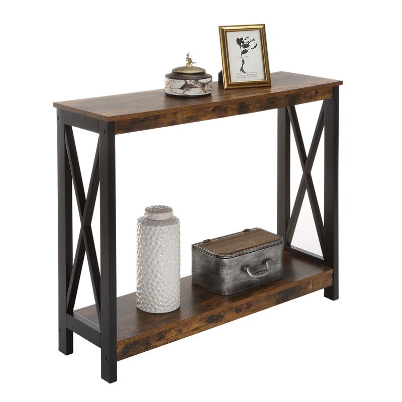 Pemberly Row Modern Console Table with Shelf in Nutmeg Wood Finish