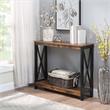 Pemberly Row Modern Console Table with Shelf in Nutmeg Wood Finish