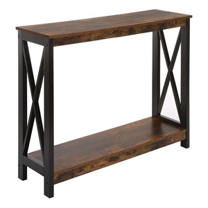 Pemberly Row Modern Console Table with Shelf in Nutmeg Wood Finish