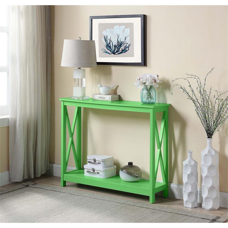 Pemberly Row Console Table with Shelf in Lime Green Wood Finish