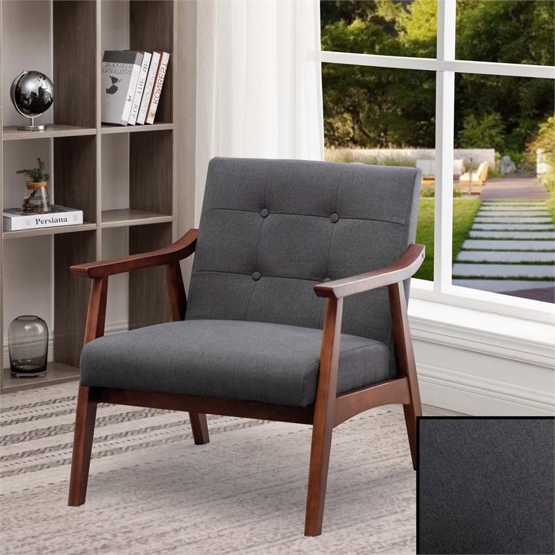 Pemberly Row Contemporary Accent Chair in Gray Faux Linen Fabric