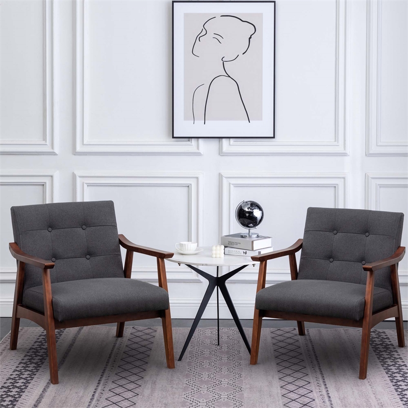 Pemberly Row Contemporary Accent Chair in Gray Faux Linen Fabric