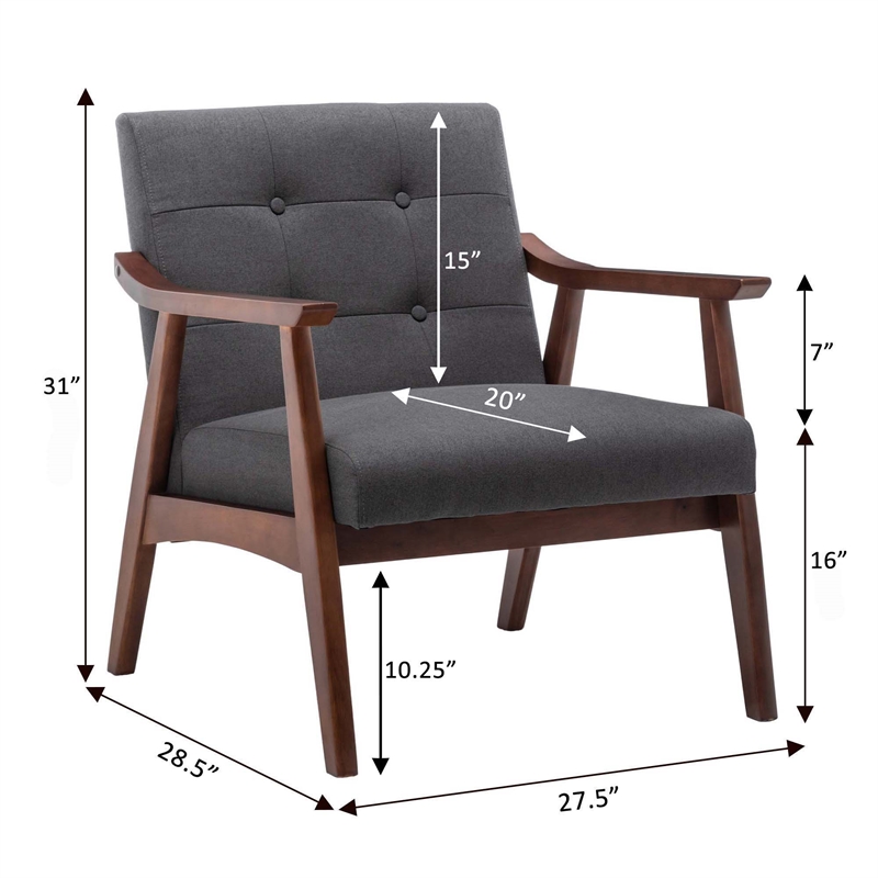 Pemberly Row Contemporary Accent Chair in Gray Faux Linen Fabric