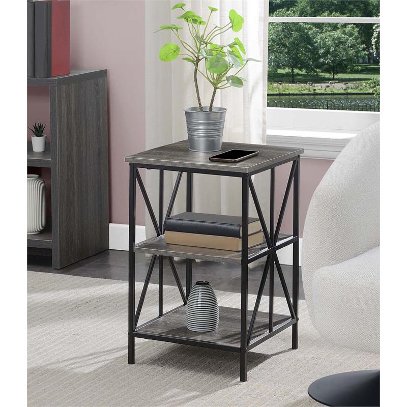 Pemberly Row Modern End Table with Shelves in Gray Wood Finish