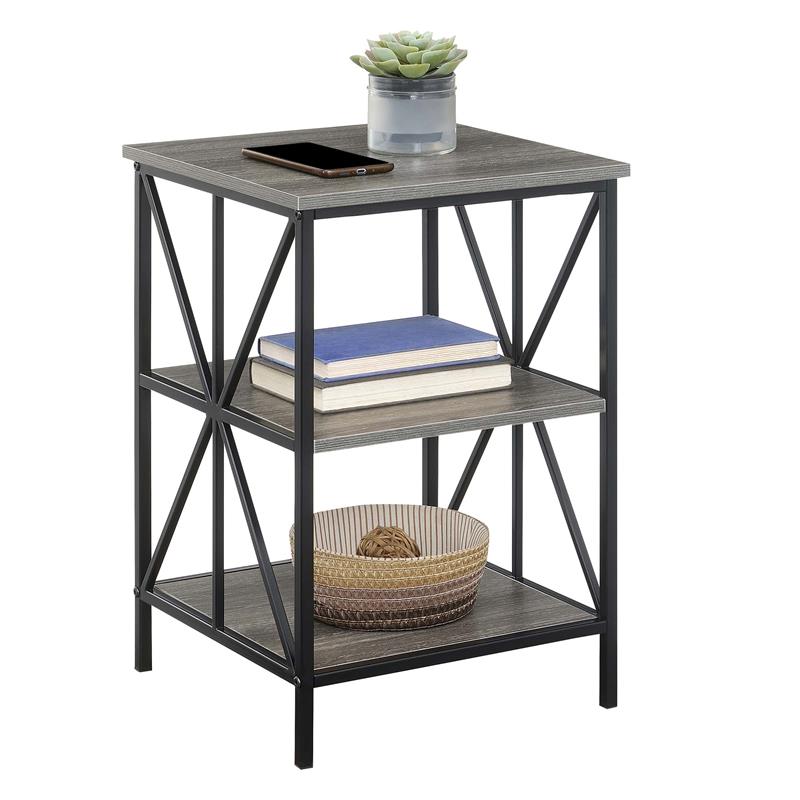 Pemberly Row Modern End Table with Shelves in Gray Wood Finish