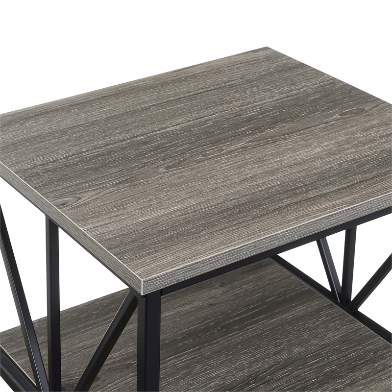 Pemberly Row Modern End Table with Shelves in Gray Wood Finish