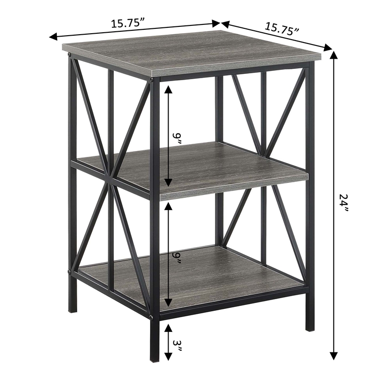 Pemberly Row Modern End Table with Shelves in Gray Wood Finish