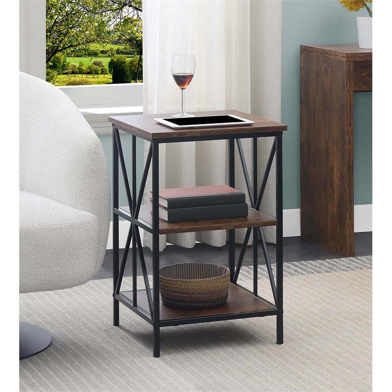 Pemberly Row Modern End Table with Shelves in Nutmeg Wood Finish