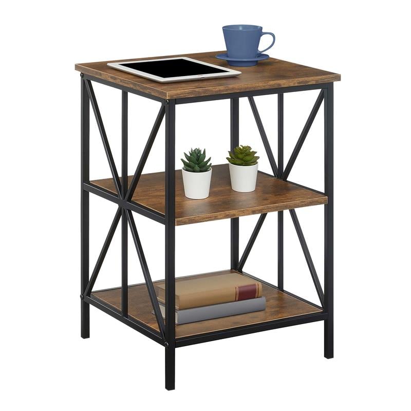 Pemberly Row Modern End Table with Shelves in Nutmeg Wood Finish