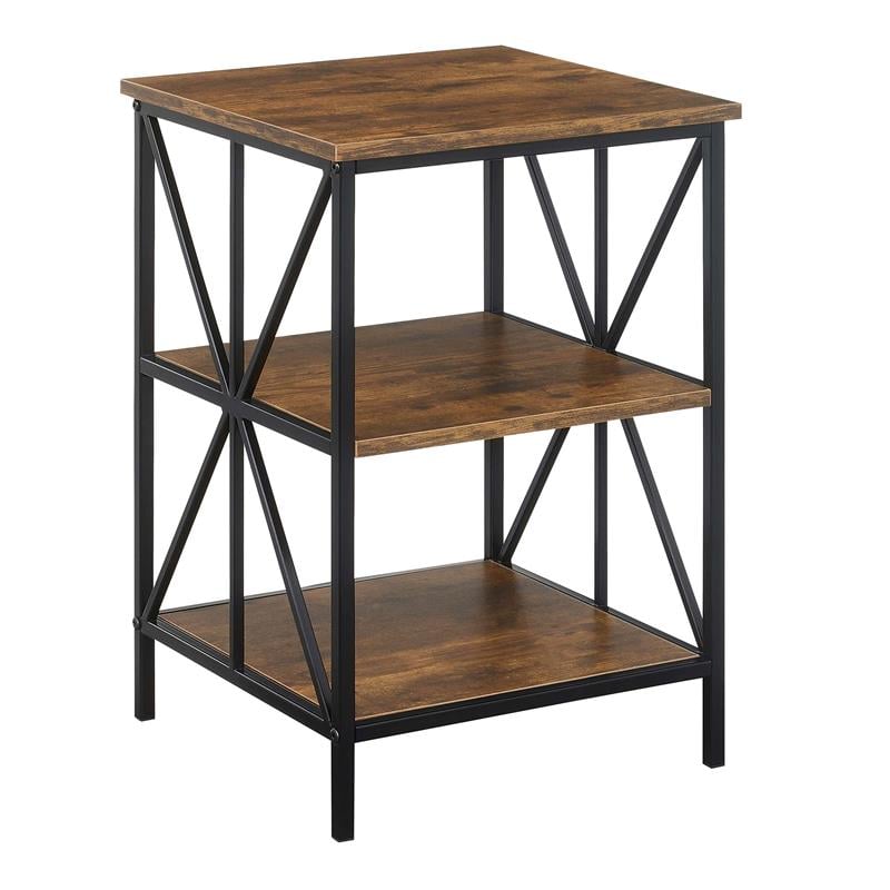 Pemberly Row Modern End Table with Shelves in Nutmeg Wood Finish