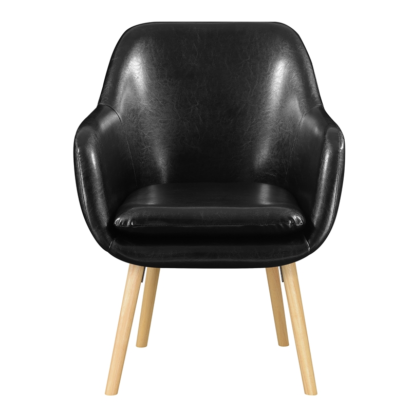 Pemberly Row Modern Accent Chair in Black Faux Leather Finish