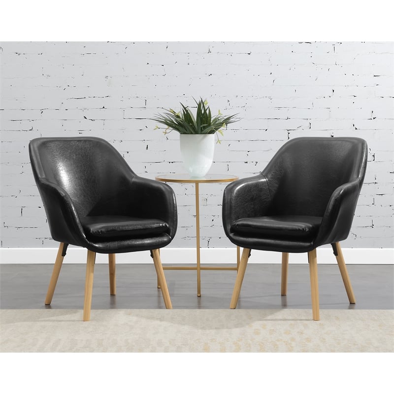 Pemberly Row Modern Accent Chair in Black Faux Leather Finish
