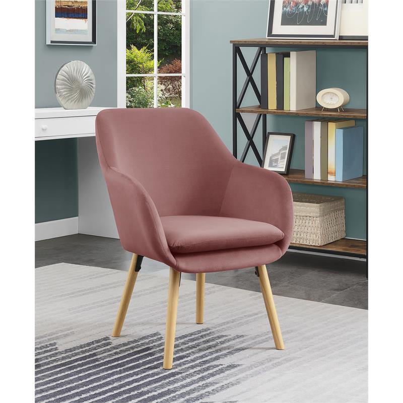 Pemberly Row Contemporary Accent Chair in Pink Velvet Fabric