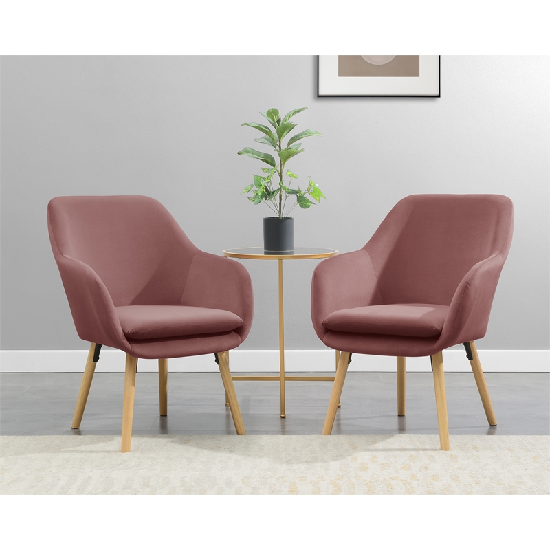 Pemberly Row Contemporary Accent Chair in Pink Velvet Fabric