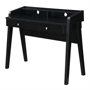 Pemberly Row Deluxe Two-Drawer Desk with Shelf in Black Wood Finish