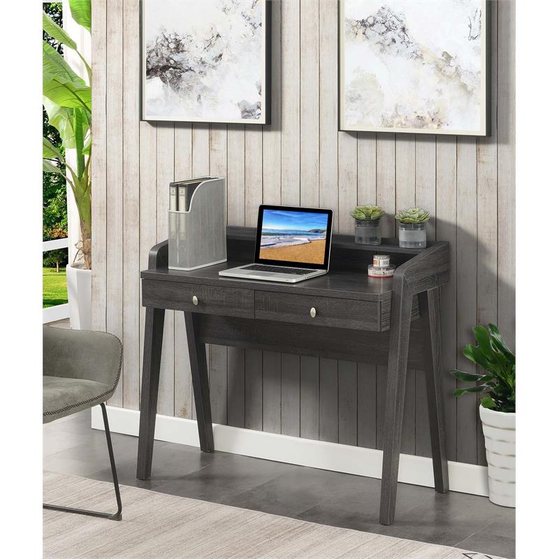 Pemberly Row Deluxe Two-Drawer Desk with Shelf in Gray Wood Finish